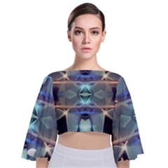 Abstract Glow Kaleidoscopic Light Tie Back Butterfly Sleeve Chiffon Top by Sapixe