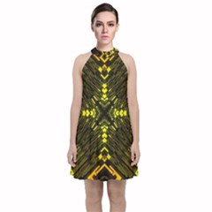 Abstract Glow Kaleidoscopic Light Velvet Halter Neckline Dress 