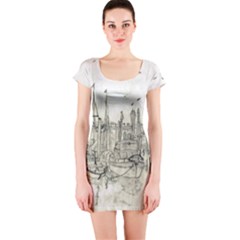 Pencil Drawing Drawing Port Short Sleeve Bodycon Dress by Sapixe