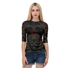 Fractal 3d Dark Red Abstract Quarter Sleeve Raglan Tee