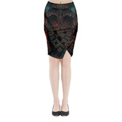 Fractal 3d Dark Red Abstract Midi Wrap Pencil Skirt