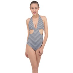 White Fabric Pattern Textile Halter Front Plunge Swimsuit