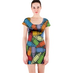 Colored Pencils Pens Paint Color Short Sleeve Bodycon Dress