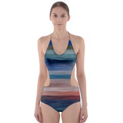 Background Horizontal Lines Cut-out One Piece Swimsuit by Sapixe