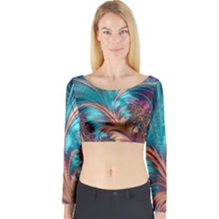 Feather Fractal Artistic Design Long Sleeve Crop Top by Sapixe