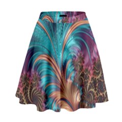 Feather Fractal Artistic Design High Waist Skirt by Sapixe