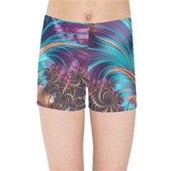 Feather Fractal Artistic Design Kids Sports Shorts by Sapixe