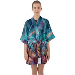 Feather Fractal Artistic Design Quarter Sleeve Kimono Robe by Sapixe