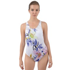 Lily Hand Painted Iris Cut-out Back One Piece Swimsuit by Sapixe