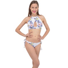 Lily Hand Painted Iris Cross Front Halter Bikini Set