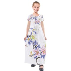 Lily Hand Painted Iris Kids  Short Sleeve Maxi Dress