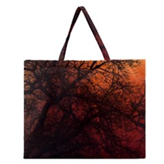 Sunset Silhouette Winter Tree Zipper Large Tote Bag by LoolyElzayat