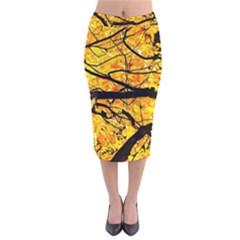 Golden Vein Velvet Midi Pencil Skirt