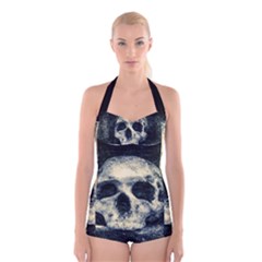 Skull Boyleg Halter Swimsuit  by FunnyCow