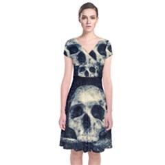 Skull Short Sleeve Front Wrap Dress by FunnyCow