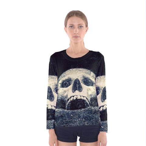 Smiling Skull Women s Long Sleeve Tee by FunnyCow