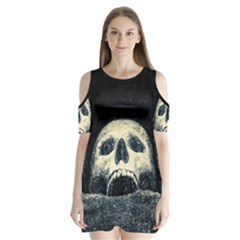 Smiling Skull Shoulder Cutout Velvet One Piece by FunnyCow