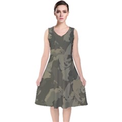 Country Boy Fishing Camouflage Pattern V-neck Midi Sleeveless Dress  by Bigfootshirtshop