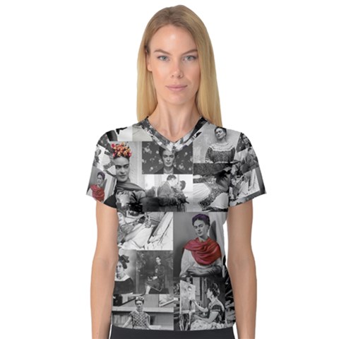 Frida Kahlo Pattern V-neck Sport Mesh Tee by Valentinaart