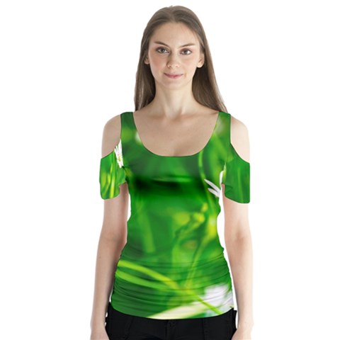 Inside The Grass Butterfly Sleeve Cutout Tee  by FunnyCow