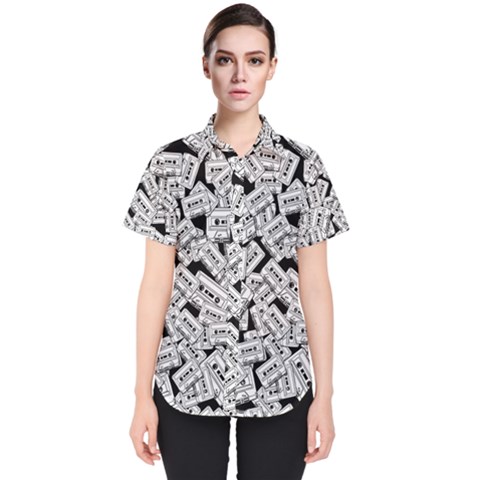 Audio Tape Pattern Women s Short Sleeve Shirt by Valentinaart