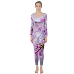 Pink Lilac Flowers Long Sleeve Catsuit by FunnyCow