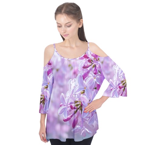 Pink Lilac Flowers Flutter Tees by FunnyCow