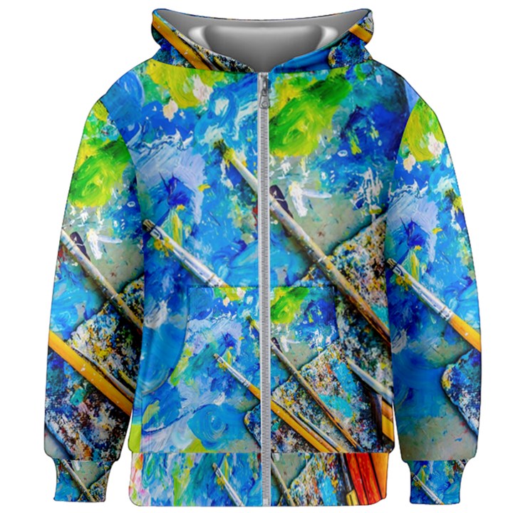 Artist Palette And Brushes Kids Zipper Hoodie Without Drawstring