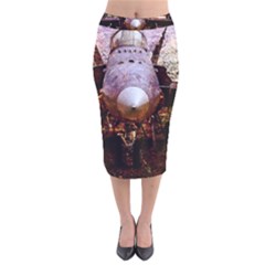 The Art Of Military Aircraft Velvet Midi Pencil Skirt by FunnyCow