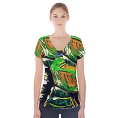 Lillies In The Terracota Vase 5 Short Sleeve Front Detail Top