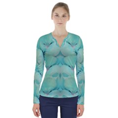 Green Fantasy Flower In Beautiful Festive Style V-neck Long Sleeve Top by pepitasart