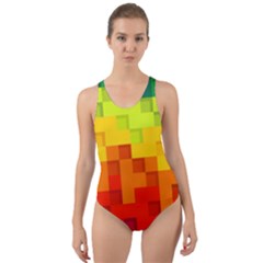 Abstract Background Square Colorful Cut-Out Back One Piece Swimsuit