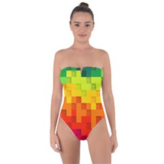 Abstract Background Square Colorful Tie Back One Piece Swimsuit