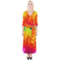 Abstract Background Square Colorful Quarter Sleeve Wrap Maxi Dress