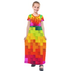 Abstract Background Square Colorful Kids  Short Sleeve Maxi Dress