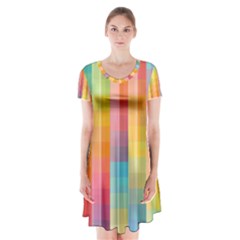 Background Colorful Abstract Short Sleeve V-neck Flare Dress