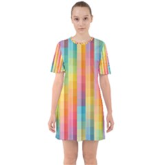 Background Colorful Abstract Sixties Short Sleeve Mini Dress