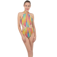 Background Colorful Abstract Halter Side Cut Swimsuit