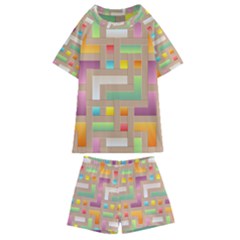 Abstract Background Colorful Kids  Swim Tee And Shorts Set