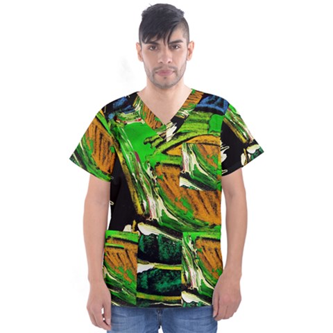 Lillies In The Terracota Vase 5 Men s V-neck Scrub Top by bestdesignintheworld