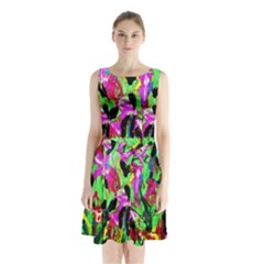 Spring Ornaments-2 Sleeveless Waist Tie Chiffon Dress