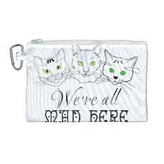 Funny Cats  We Are All Mad Here Canvas Cosmetic Bag (large) by FunnyCow