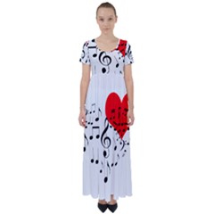 Singing Heart High Waist Short Sleeve Maxi Dress