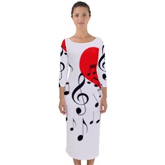 Singing Heart Quarter Sleeve Midi Bodycon Dress