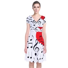 Singing Heart Short Sleeve Front Wrap Dress