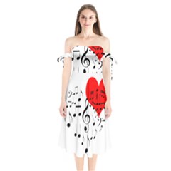 Singing Heart Shoulder Tie Bardot Midi Dress