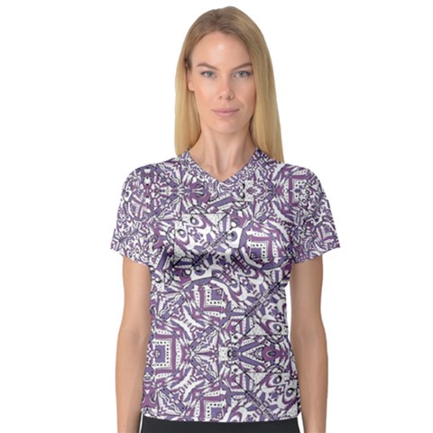 Colorful Intricate Tribal Pattern V-neck Sport Mesh Tee by dflcprints