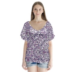 Colorful Intricate Tribal Pattern V-Neck Flutter Sleeve Top