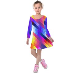 Abstract Background Colorful Pattern Kids  Long Sleeve Velvet Dress