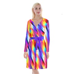 Abstract Background Colorful Pattern Long Sleeve Velvet Front Wrap Dress